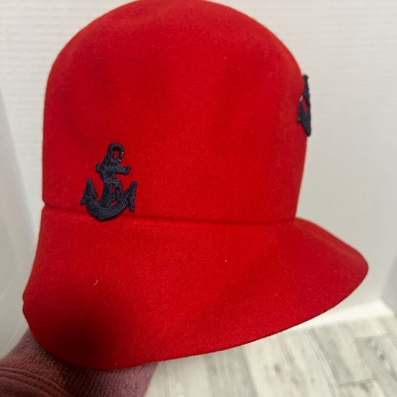 Glamour felt vintage felt hat red with anchors, union made woman’s - Picture 3 of 9